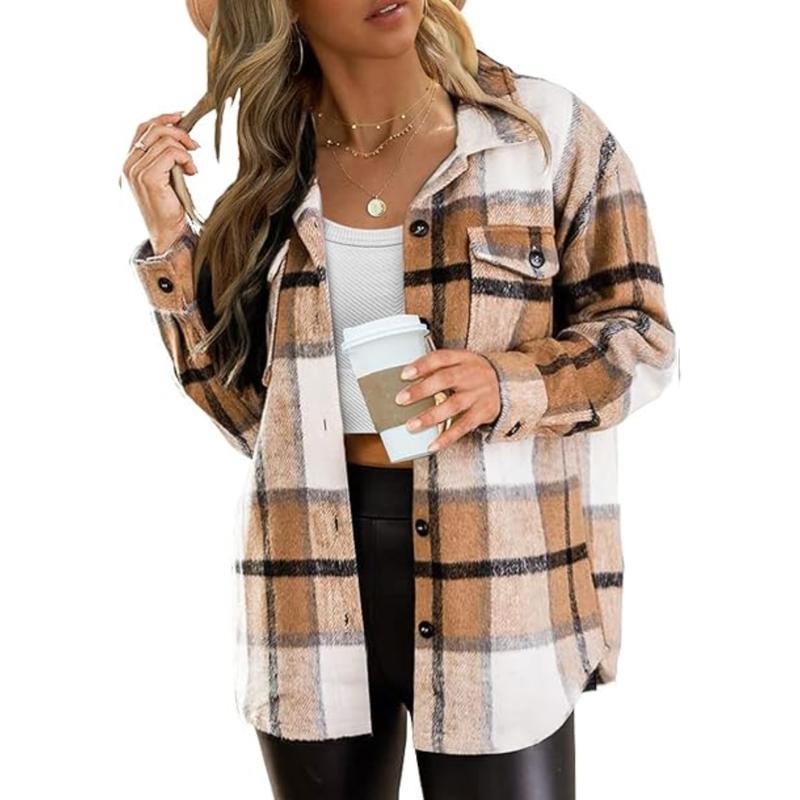 Womens Plus Size Fall - Flannel Plaid Long Sleeve