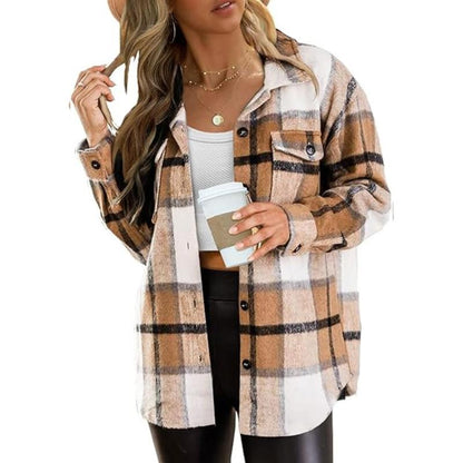 Womens Plus Size Fall - Flannel Plaid Long Sleeve