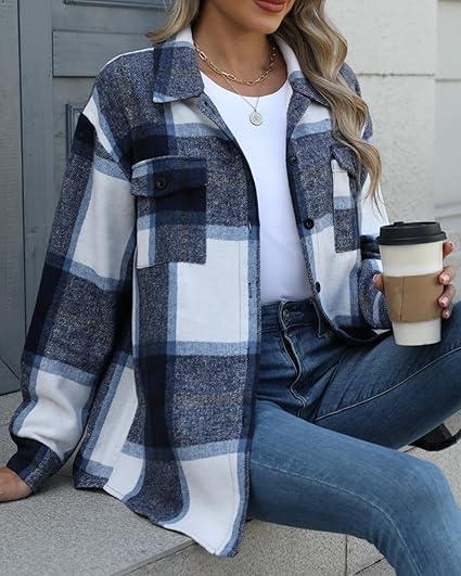 Womens Plus Size Fall - Flannel Plaid Long Sleeve