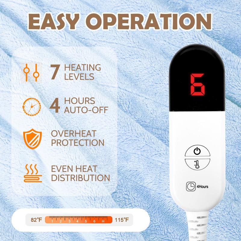 Wearable Heated Blanket with Foot Pocket & Sleeves - 7 Heat Levels